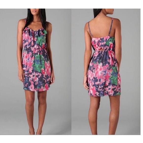 Alice and Olivia silk watercolor floral mini dress size small - Picture 1 of 10